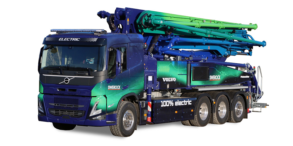 Putzmeister presented the first truck-mounted concrete pump on an electric chassis at bauma